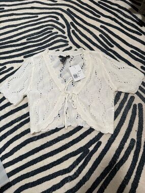 Forever 21 White Knit Tie-Front Short Sleeve Coverup